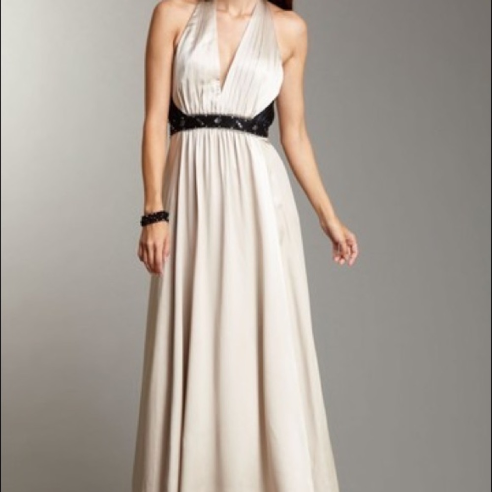 BCBGMAXAZRIA Long Beaded Charmeuse Halter Gown New